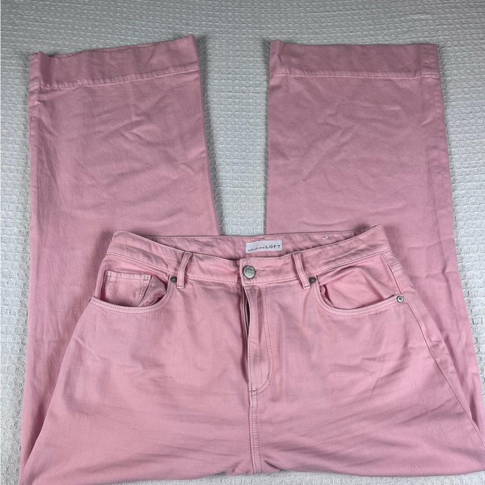 LOFT Women's Soft Pink high waisted wide leg Jeans